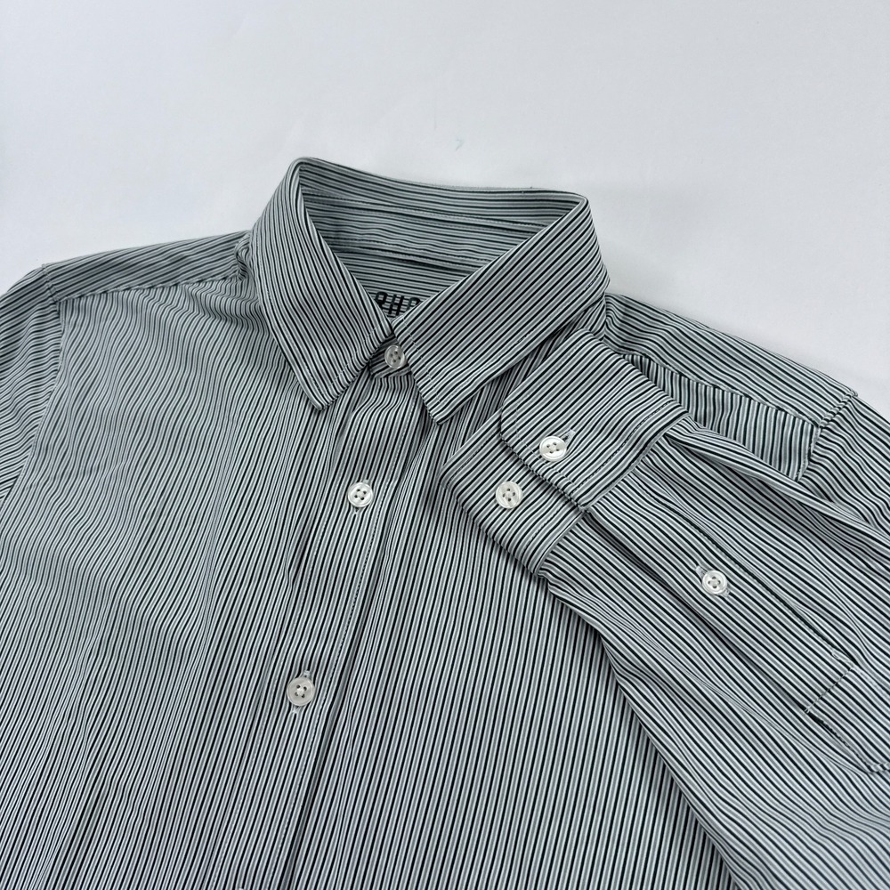 Rhone Commuter Dress Shirt Mens Medium Slim Fit Gray White Stripe Long Sleeve
